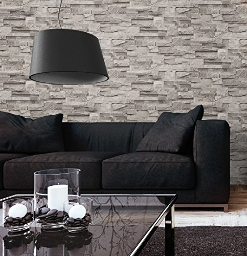 Steintapete Vliestapete Grau , schöne edle Tapete im Steinmauer Design , moderne 3D Optik für Wohnzimmer, Schlafzimmer oder Küche inklusive der Newroom Tapezier Profibroschüre mit Tipps für perfekte Wände - 5