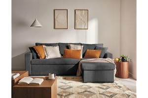 ‎BESTMOBILIER Cyrus - ecksofa beidseitig montierbar 4-Sitzer - schlaffunktion und Bettkasten - aus Cordstoff Dunkelgrau