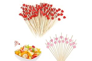 QOWUXHZ 200 Piezas Brochetas De Cóctel Palillos De Cóctel Palillo De Frutas Brochetas De Frutas De Bambú Brochetas De Cóctel De Madera Para Fiestas Canapés Y Aperitivos 12Cm Rosa Rojo
