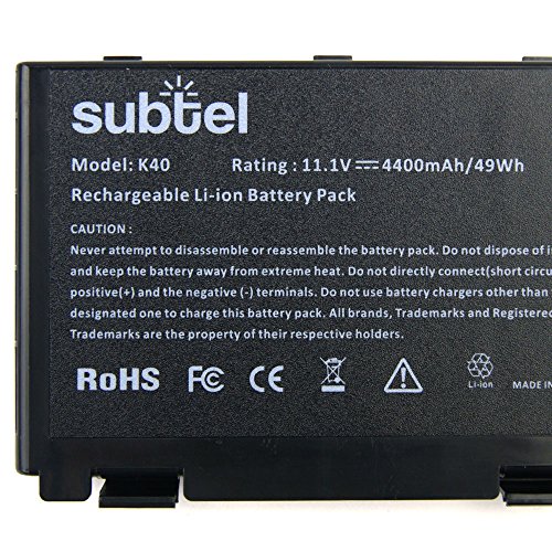 subtel® Notebook Akku für ASUS F52 / F82 / K40 / K50 / K51 / K60 / K61 / K70 / P50 / P81 / Pro5C (4400mAh) A32-F52 / A32-F82 - 4