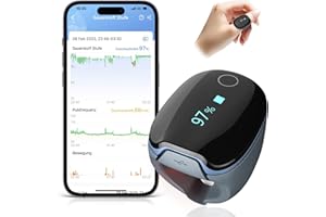 VIATOM O2 Ring Pulsoximeter für kontinuierliche Überwachung, Schlafoximeter Fingertip mit Alarm, Bluetooth Sauerstoff Oxymetergerät für O2 sauerstoffsättigung und Herzfrequenz, APP und Berichte