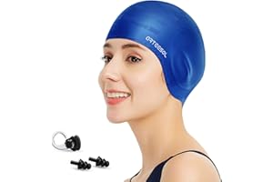 arteesol Swimming Caps - Silicone Swim Cap Swimming Hats Anti-Slip Waterproof Bathing Cap for Long Hair Women and Men (Blue-Adult)
