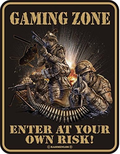 Rahmenlos tin sign with the inscription: “Gaming zone, enter at your own risk”, no. 3456