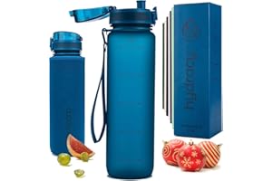 Hydracy Water Bottle with Time Marker -Large 1 Litre BPA Free Water Bottle & No Sweat Sleeve -Leak Proof Gym Bottle with Fruit Infuser Strainer & Times to Drink -Ideal for Fitness Sport & Outdoor