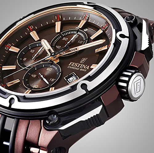 Festina Limited Edition Chrono Bike 2015 Men's Quartz Watch with Brown Dial Chronograph Display and Brown Stainless Steel Plated Bracelet F16883/1