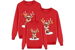 Bastwahl Weihnachtspullover Familie Set Damen Herren Kinder Lustig Weihnachtspulli Ugly Christmas Sweater Rundhals mit Reindeer Unisex Weihnachts Pullover Pärchen Weihnachtsoutfit