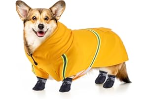 Halinuia Regenmantel Hund Regenjacke Gelb Hunderegenmantel mit 4 Hundeschuhe Hundemantel Wasserdicht Hunde Regenmantel für Kleine Hunde, Mittlere Hunde(M)