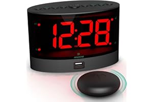 ‎ANJANK ANJANK Sehr Lauter wecker Mit Kabelloser Vibrations, Bettschüttler Für Gehörlose/Hörgeschädigte/Tiefschläfer, Doppelalarm, Dimmer,Batterie Backup, USB Ladegerät, Großes Digital LED Anzeige