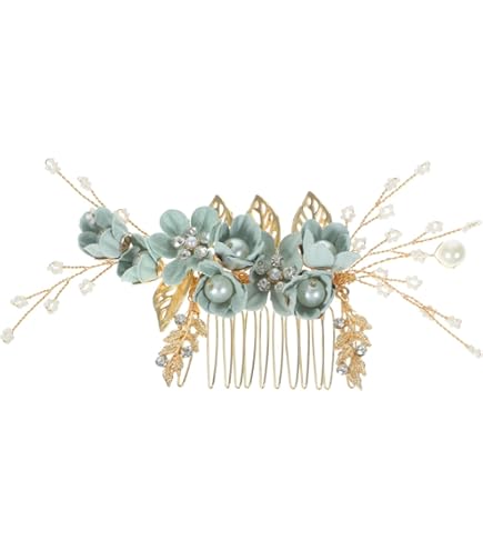 Kercisbeauty Champagne Crystal Beads Gold Hair Comb For Wedding Bridal