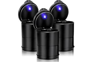 Chingde Cenicero Coche, Cenicero con Tapa Absorbe Humo, Luz LED Totalmente Automática, Sellada, Ignífuga, Resistente a Altas Temperaturas, Desmontable, Gran Capacidad (3 Piezas)