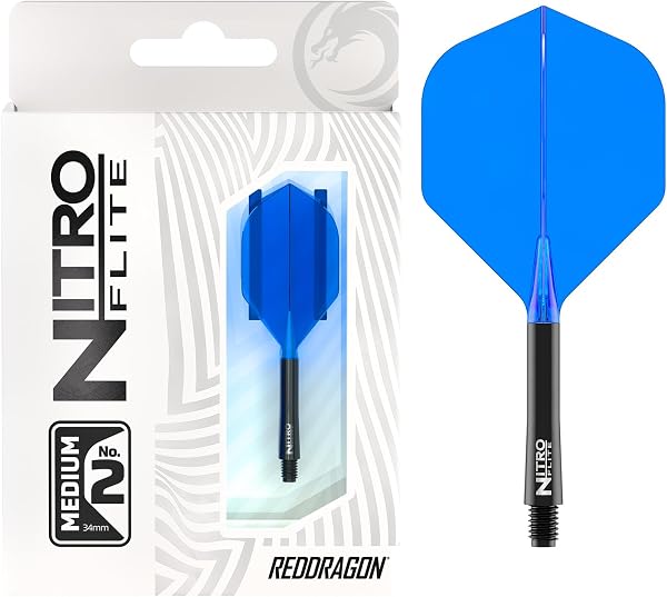 RED DRAGON Darts – Nitro Flite Integrato Sistema di Volo e Albero – No.2 Forma e Design - Disponibile in Breve, Intermedio e Medio - varietà di Colori - Accessori Professionali per Freccette - 1