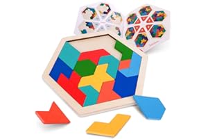 Coogam Wooden Kids Puzzle - Shape Pattern Block Brain Teaser Toy Geometry Logic IQ Game STEM Montessori Educational Gift for All Ages Challenge