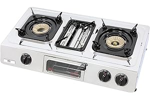 NJ THE RIGHT CHOICE NJ G-87 Cocina de Gas Portátil - 3 Fuego Hornillo Camping Gas GPL Minihorno Parrilla