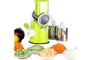 YUEYANG Mandoline Slicer,Rotatorio Manual,Trituradora de Frutas Vegetales, rallador de Queso, Cortador de Papas, Molinillo de nueces, picadora de Verduras,3 Cuchillas de Acero Inoxidable (Verde)