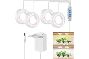 ‎KULLSINSS Kullsinss Pflanzenlampe led, Decken Grow Light, 192 LEDs Vollspektrum Pflanzenlicht für Zimmerpflanzen mit DC Adapter, Wachstumslampen mit 6/12/16 Stunden, 3 Lichtmodi, 10 Helligkeit (4-Kopf)