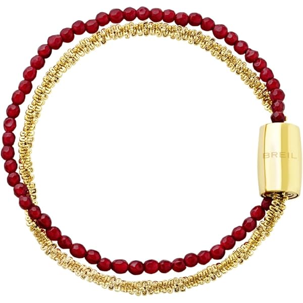 Breil Collana Mars Magnetica System - Acciaio Lucido IP Gold E Agata Bordeaux, Chiusura Magnetica, Gioiello Donna Modulare