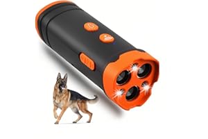 Lancoon Ultradźwiękowy odstraszacz psów z ręczną latarką LED, potrójne urządzenie treningowe przeciw szczekaniu, długi zasięg, łatwy do przenoszenia wewnątrz i na zewnątrz, dla małych, średnich i