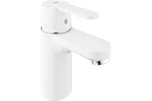 GROHE Get Single-Lever Basin Mixer, S-Size, Water- and Energy-Saving, with Push-Open Pop-Up Waste Set Moon White Easy to Install 23586LS0