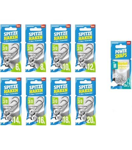 Spitze Haken Jigkopf-Set 2/0 - Lieblingskder 7,5 cm - 16 Jigkpfe + 20  Snaps : Amazon.de: Sport & Freizeit