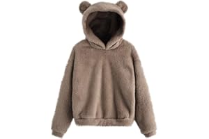 Tasty Life Felpa da Donna, Pullover in Peluche A Maniche Lunghe in Tinta Unita con Orecchie di Orso, Cappotto Soffice Casual, Maglione Taglie Forti per Autunno E Inverno, Felpa Calda