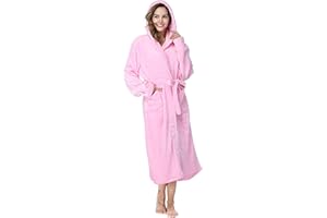 RONGTAI Langer Damen-Bademantel aus Plüsch-Fleece, dick, mit Kapuze, mit Taschen, flauschige Nachtwäsche für Herren