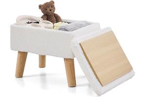 BRIAN & DANY Footstool Ottoman with Storage, Faux Teddy Fur Rectangle Storage Ottoman, Foot Stool with Legs Sofa Footrest for Living Room Entryway Office, White