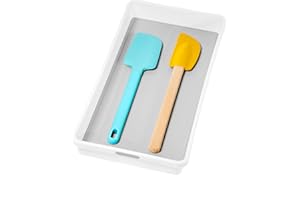 madesmart Organizer Bin Non-Skid Feet 15.5" X 6.6" X 2.1" Plastic White With Gray