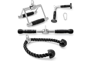 GYMAX Cable Machine Attachment Set, Weight Machine Accessories for Home Gym (Double D Roll Handle + V-Shape Handle + Triceps Rope + Straight Rotating Bar)