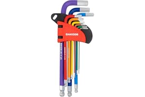 DAKCOS 9-częściowy zestaw kluczy imbusowych calowych 1/16"-3/8", zestaw kluczy L z kodowaniem kolorystycznym