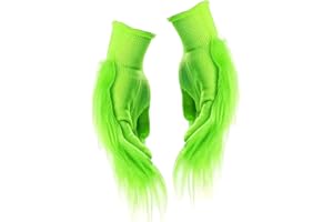 Kiuiom Vert Cosplay Gants de Noël,Gants de Monstre à Fourrure,Accessoire de Costume Amusant pour Fête Noël pour Noël,Halloween,Déguisement,Cosplay,Peluche,Fausse Fourrure,20 x 12 cm