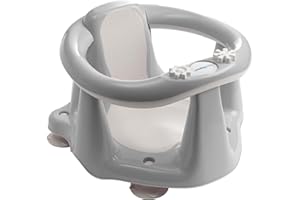 BABYWALZ baby-walz Deluxe Bath Seat Grey - with Suction Cups - Liquid Crystal Thermometer - 2 Built-in Toys - Ergonomically Shaped - Non-Slip Soft Rubber - Suitable from 6 to 15 Months