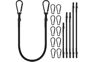 Adiwo Bungee-linor med karbinhakar, 6-pack svarta extra starka långa elastiska remmar, blandade storlekar 60 cm 100 cm 150 cm