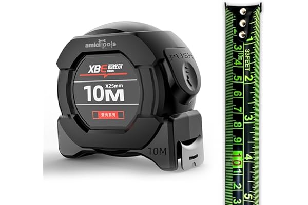 amiciTools 10m Dual-Unit Measuring Tape with Auto-Lock & Smooth Retraction Measures in cm & Feet Heavy Duty Unbreakable ABS Case with Belt Clip- One-Man Operation