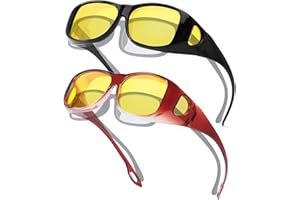 Myiaur 2 Pack Night Driving Over Glasses for Women Men Polarised Anti Glare Headlight Glasses Yellow Lens for Nighttime, Rainy& Foggy Conditions