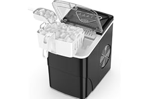 FZF Mini Máquina de Hielo Portátil, 15kg/24h, Encimera Compacta para Máquina de Cubitos de Hielo, Máquina de Hielo Rápida de 7 Minutos, Máquina de Hielo Autolimpiante para el Hogar,Negro