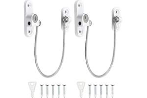 KELISTINY 2PCS Window Safety Catches Kids Window Restrictor Safety Locks Window Door Cable Chain Stopper Child Baby Safety Security Wire with Screw for Upvc Home Public Commercial Applications, 210 mm