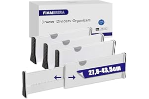 Fiambrera Premium Schubladentrenner Verstellbar, 4er-Set Schubladen Ordnungssystem(Höhe 10cm, Länge 27,8-43,5 cm), Schubladen Trennsystem für Kommode, Badezimmer, Schlafzimmer (Weiß)