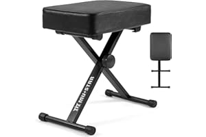 MUSTAR Piano Stool, X-Style Adjustable Height Piano Bench, 8.7cm Padded Folding Piano Keyboard Bench, Portable Piano Stool, Black