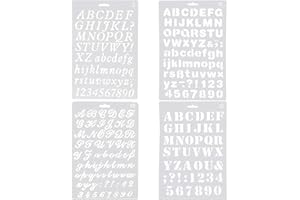 ZQUINTUPLIAN 4 PCS Stencils Letters, Alphabet Stencils Letters Painting Assorted Styles Number and Letter Artistic Drafting Drawing Templates Stencil Set for DIY Craft Journal ScrapbookDiary Photo Album