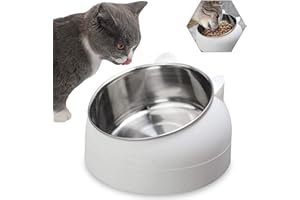 YISKY Bol Nourriture Chat, Bol Nourriture pour Animaux, Inclinée Bol pour Chat en Acier Inoxydable, Gamelle Chat Antidérapante, pour Chat Chiots Hamsters Lapins Petits Animaux, 400ML (Blanc)