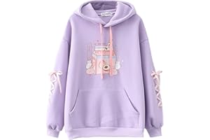 HIMI HIMIFASHION Kawaii Fleece Hoodie für Teen Mädchen Niedlich Cartoon Druck Langarm Hoodies Sweatshirt Lose Pullover Kapuzenoberteile Outwear