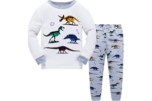 Popshion Boys Pyjamas Dinosaur Kids Pjs Sets Cotton Toddler Clothes Long Sleeve Sleepwear Christmas Nightwear 2 Piece Outfit Xmas Gift 2-10 Years