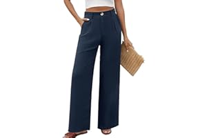 PASUDA Pantalones Mujer Verano Suelto Rectos Casual Cintura Alta Anchos Con Botones Ligero Cómodo de Traje Playa Con Bolsillos