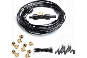 BeGrit Sprühnebel Kühlung System Outdoor Misting System 9m Wassernebler Bewässerungssystem mit 3/4” Adapter,1/4”Gartenschlauch Messing Nebeldüse Nebelkühlung Wasserzerstäuber für Terrasse Trampolin