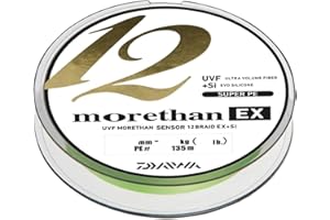 Daiwa Morethan 12 Braid EX+SI, 135 mètres, 0,14mm, 12.2/26,9lbs, Vert Citron, Fil de Pêche, Ligne Tressée Ronde, 12695014