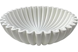 OAKOA Cuenco decorativo grande de hormigón, cuencos decorativos blancos para decoración del hogar, decoración de mesa de café, cuenco de centro de mesa con volantes festoneados