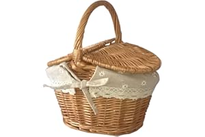 WE-HYTRE Wicker Hamper Willow Woven Picnic Basket with Handle, Double Lid, Fruit Storage