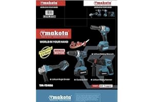 GENERICO Tmakota Set Utensili 4-in-1, Trapano a Batteria al Litio, Smerigliatrice Angolare, Avvitatore ad Impulsi, Martello Rotativo, TM-TS406
