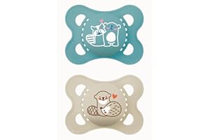 MAM Chupete de Látex de Caucho Natural, 2-6 Meses, con Tetina Simétrica, Plana y Flexible, con Caja Autoesterilizadora, Azul Mate, Pack de 2uds