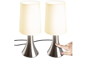 Jago® Lampe de Table Tactile - Lot de 2, avec Abat-Jour en Tissu, Ampoule E14, Max. 60 W ou LED Dimmable, Hauteur 29.5 cm - Lampe de Chevet, à Poser